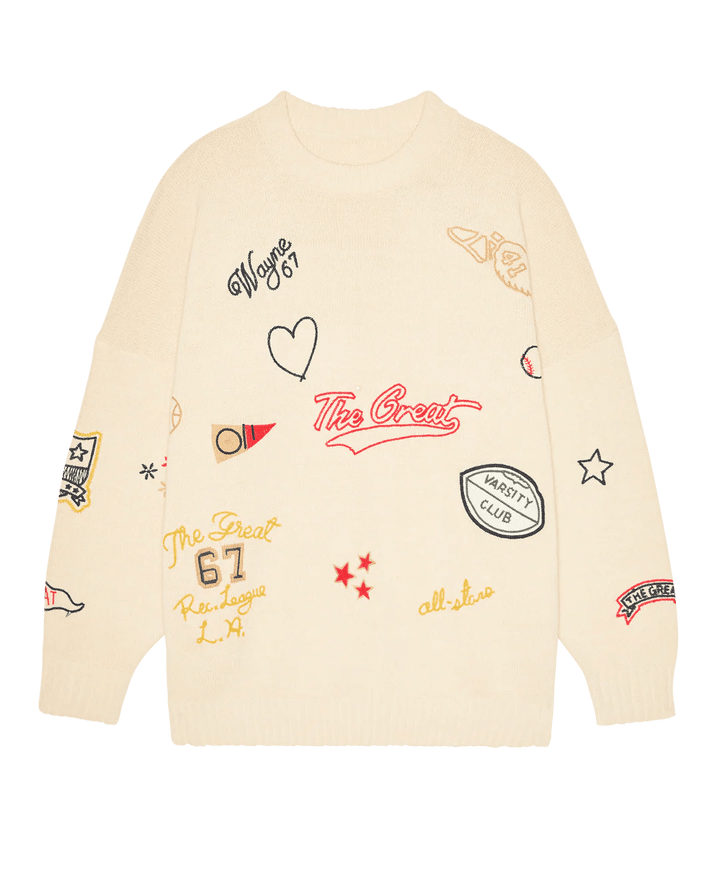 The Great - Embroidered Oversized Pullover Crew Cream - Kalifornia Jean Bar