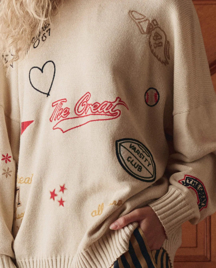 The Great - Embroidered Oversized Pullover Crew Cream - Kalifornia Jean Bar