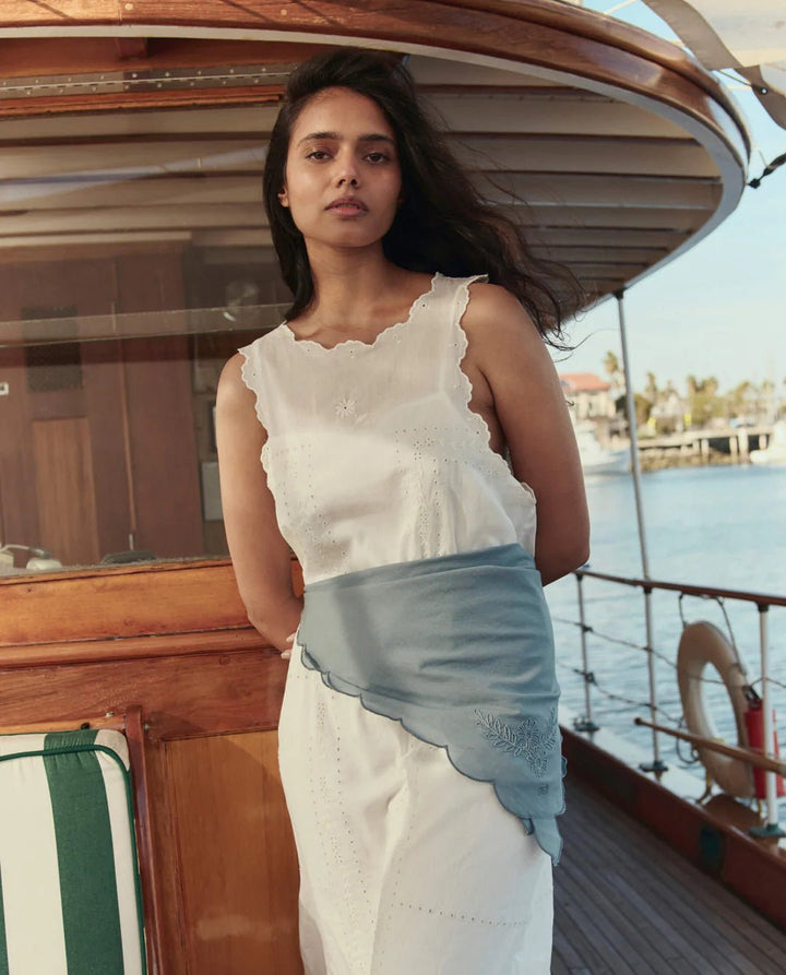 The Great - Faded Indigo Scalloped Bandana - Kalifornia Jean Bar