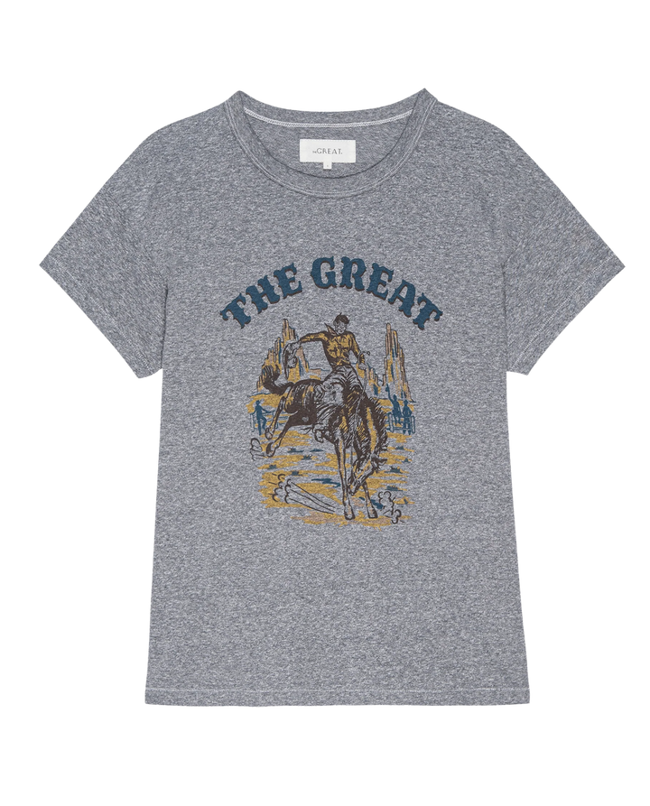 THE GREAT - Heather Grey Rodeo Graphic Boxy Crew - Kalifornia Jean Bar THE GREAT - Heather Grey Rodeo Graphic Boxy Crew