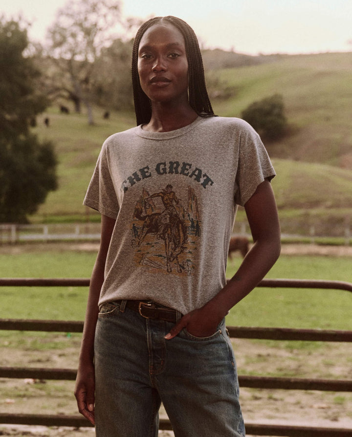 THE GREAT - Heather Grey Rodeo Graphic Boxy Crew - Kalifornia Jean Bar THE GREAT - Heather Grey Rodeo Graphic Boxy Crew