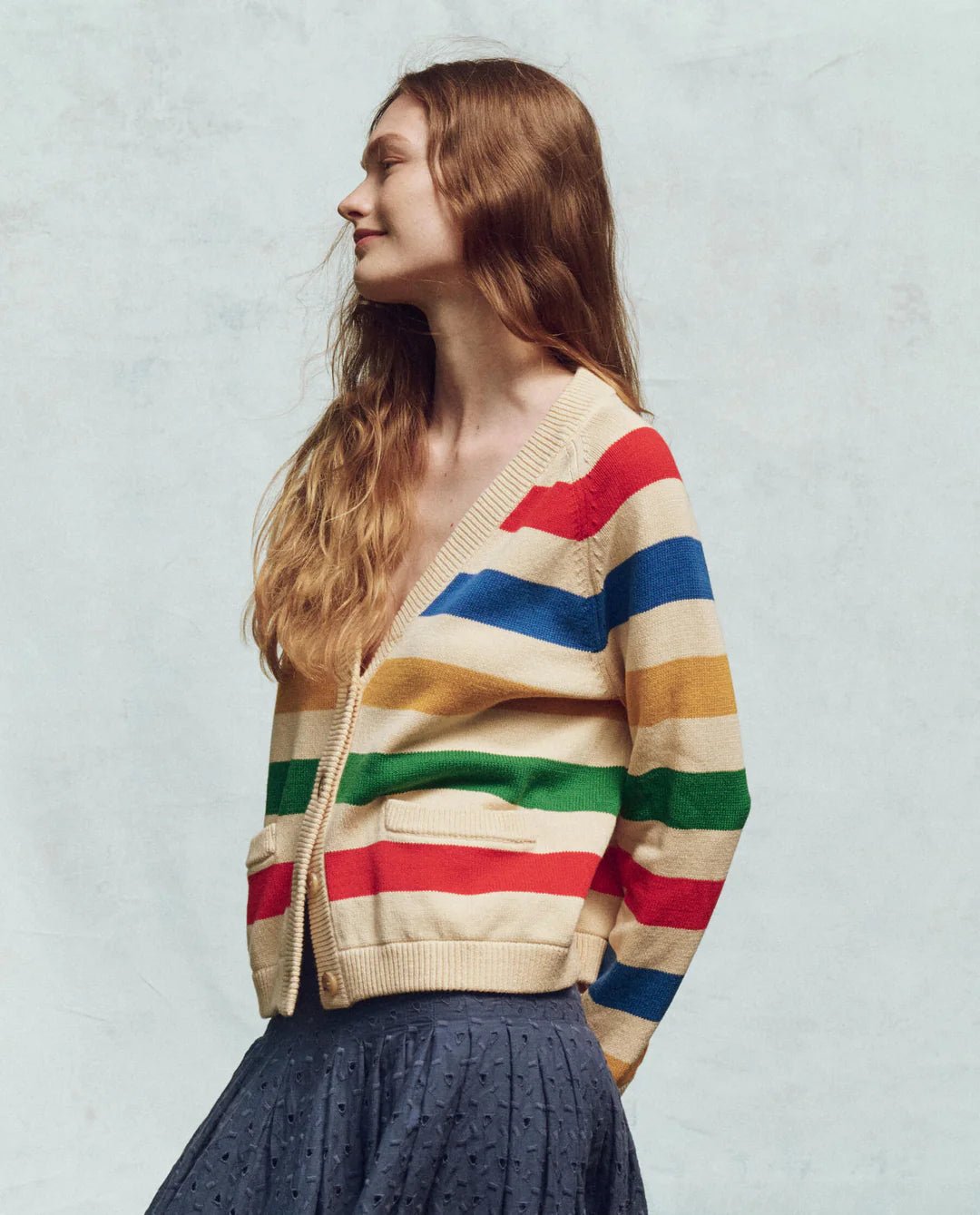 THE GREAT - Multi Range Stripe Varsity Cardigan - Kalifornia Jean Bar