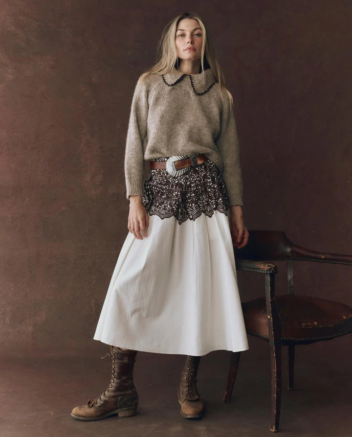 The Great - Oat Brown Crochet Collar Pullover - Kalifornia Jean Bar
