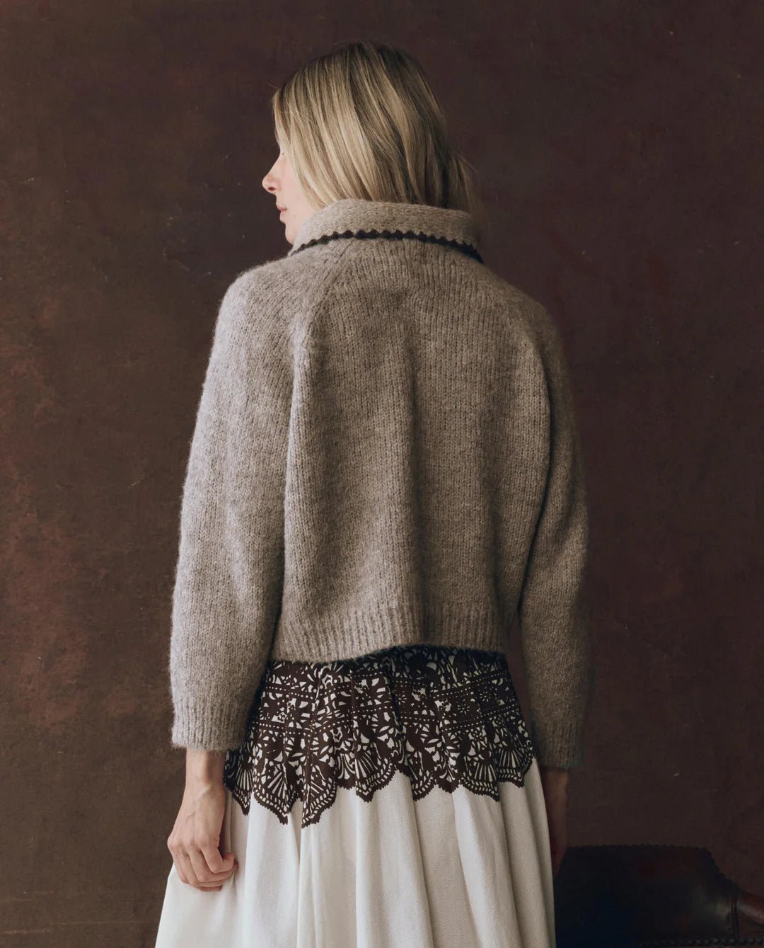 The Great - Oat Brown Crochet Collar Pullover - Kalifornia Jean Bar