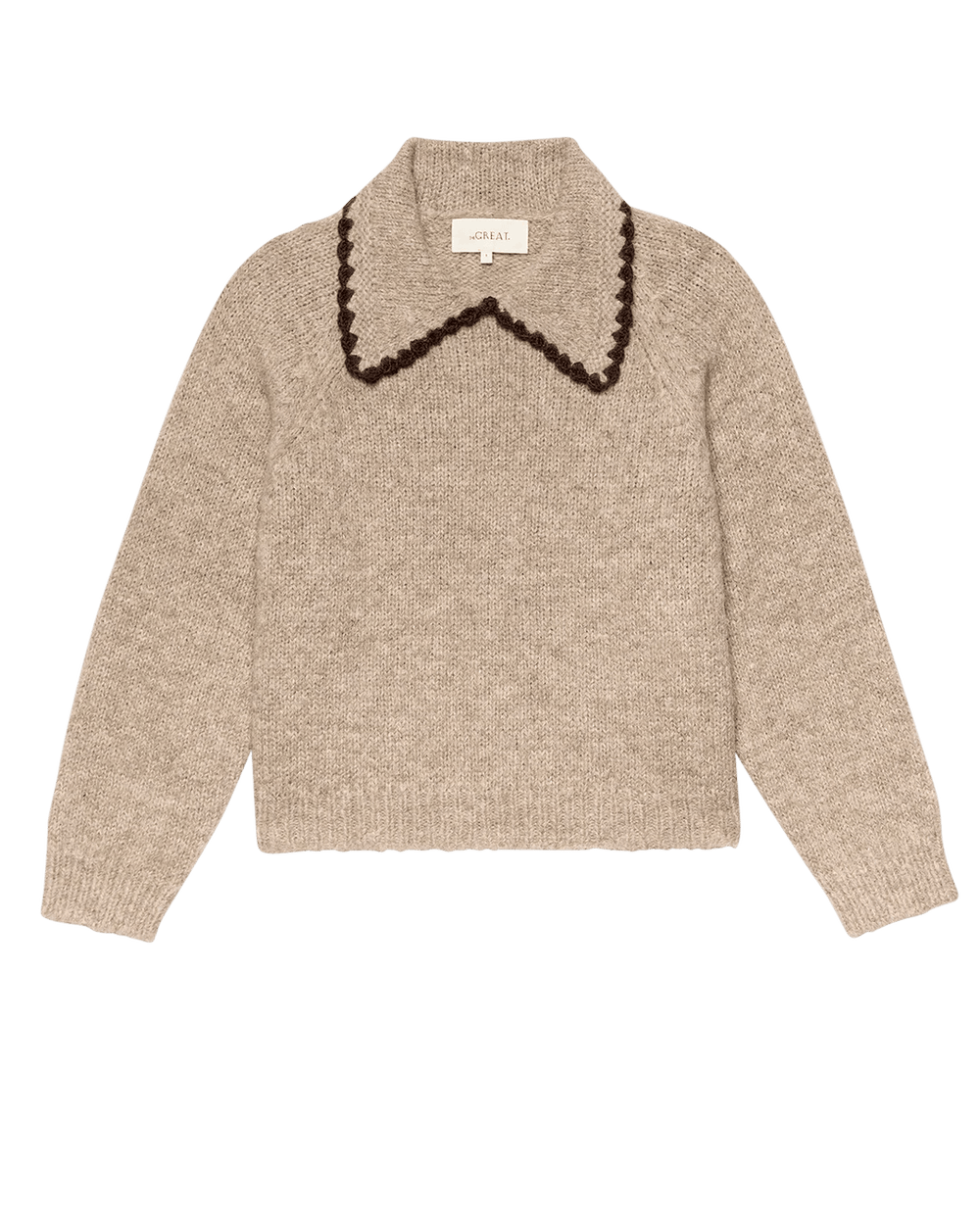 The Great - Oat Brown Crochet Collar Pullover - Kalifornia Jean Bar