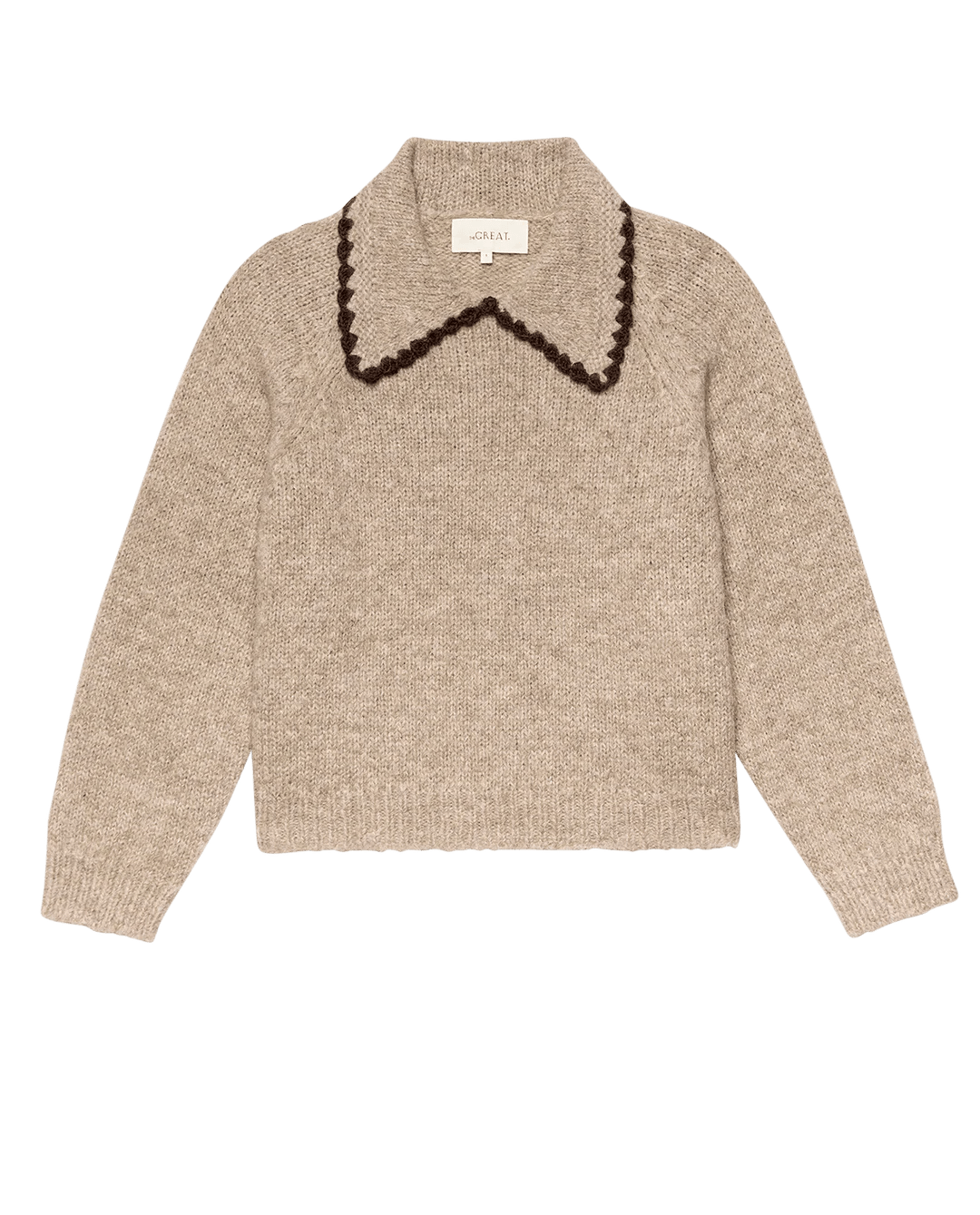 The Great - Oat Brown Crochet Collar Pullover - Kalifornia Jean Bar