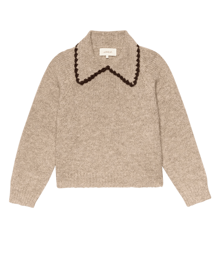 The Great - Oat Brown Crochet Collar Pullover - Kalifornia Jean Bar