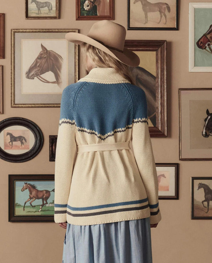 The Great - Robin Blue Stetson Western Riding Cardigan Sweater - Kalifornia Jean Bar