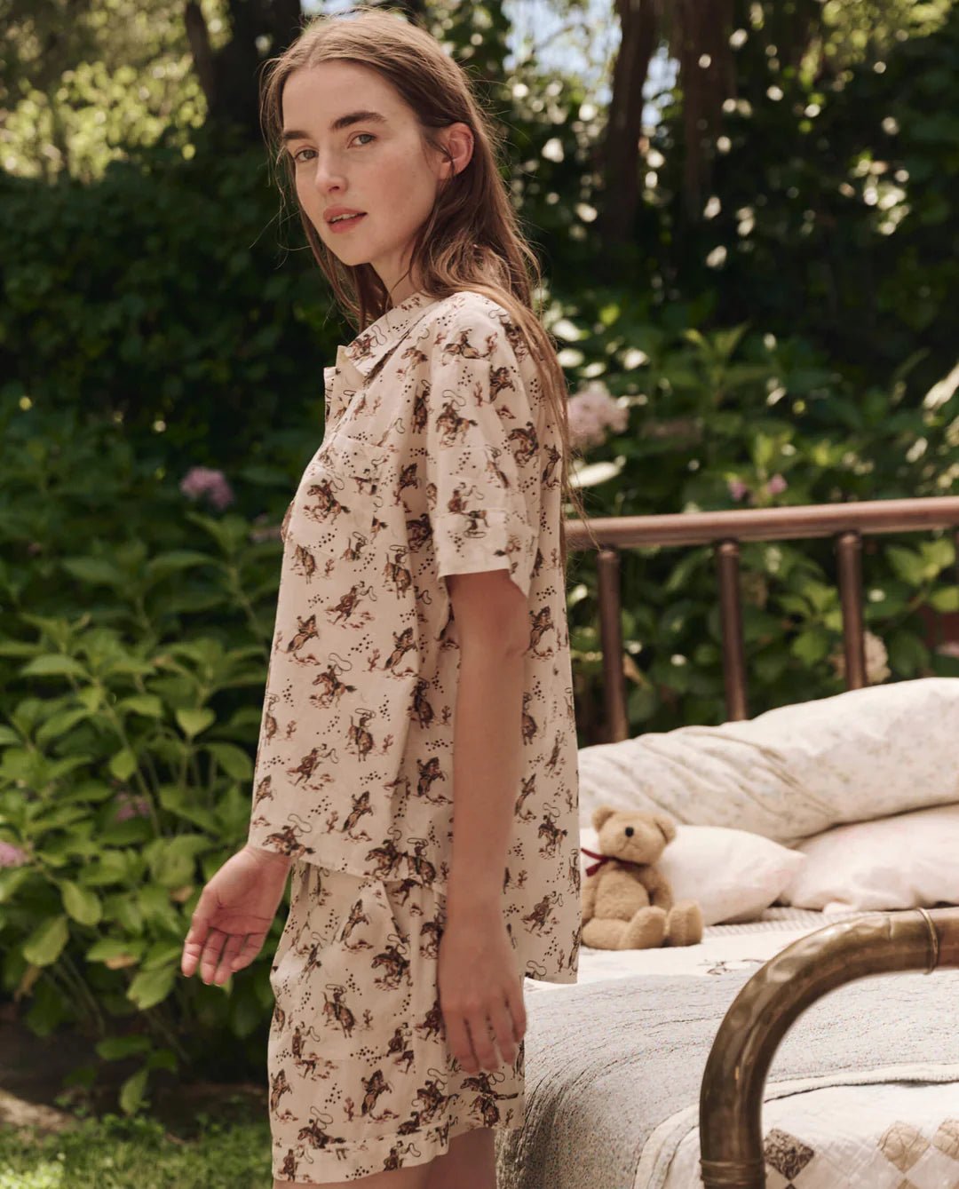 The Great - Short Sleeve Pajama Shirt in Cowboy Cream - Kalifornia Jean Bar