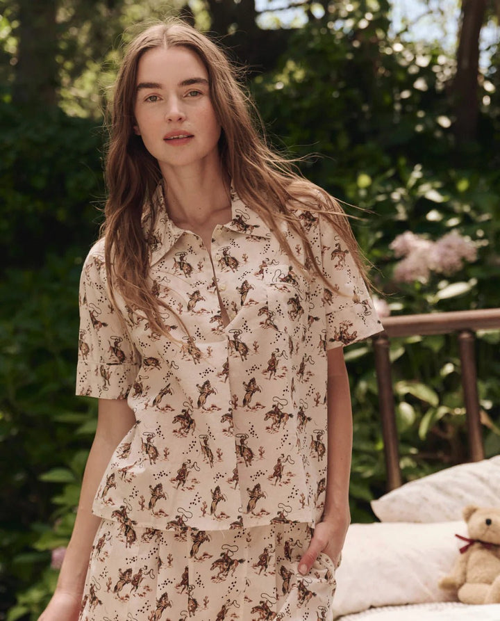 The Great - Short Sleeve Pajama Shirt in Cowboy Cream - Kalifornia Jean Bar