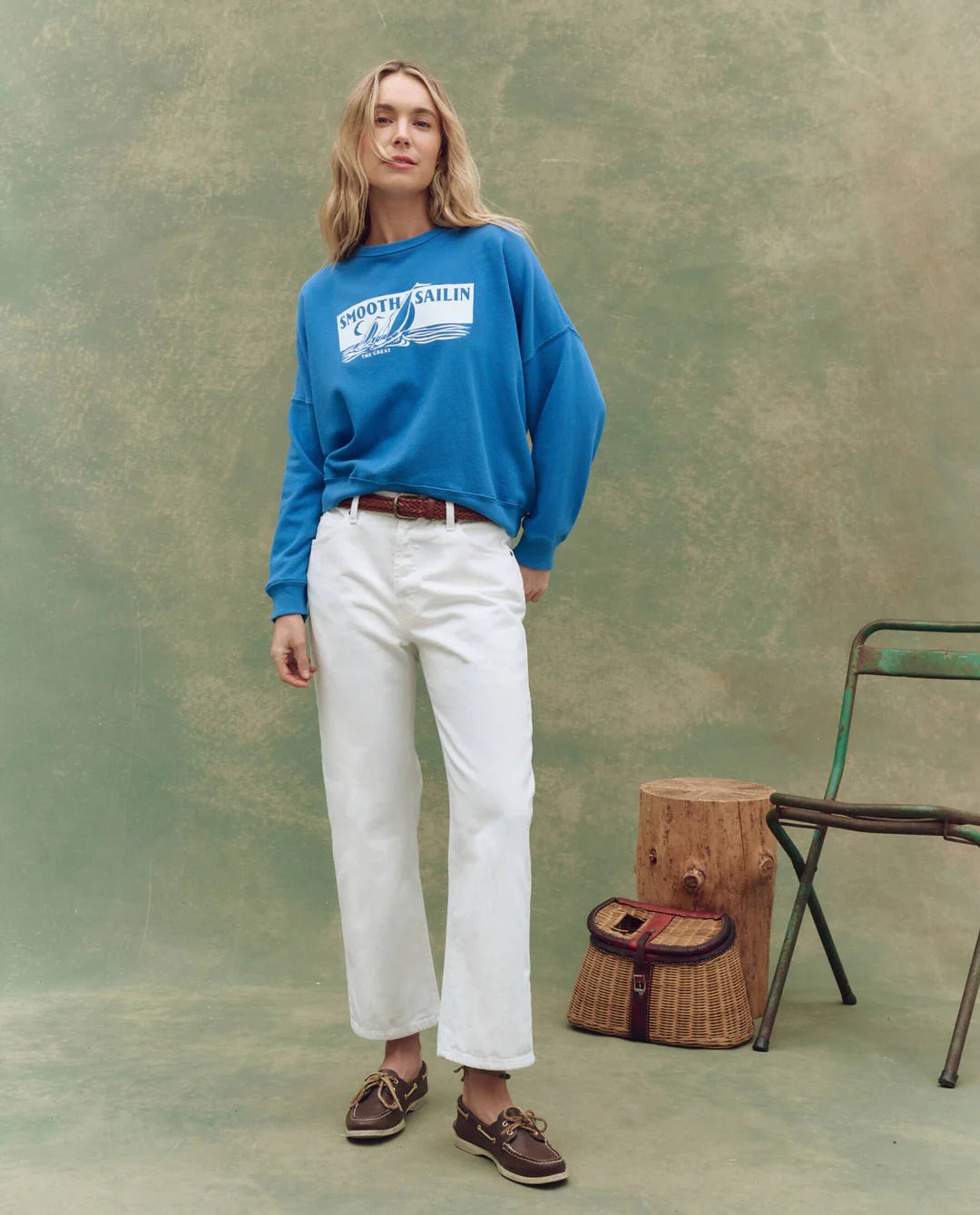 The Great - Smooth Sailin Teammate Sweatshirt in Pool Blue - Kalifornia Jean Bar