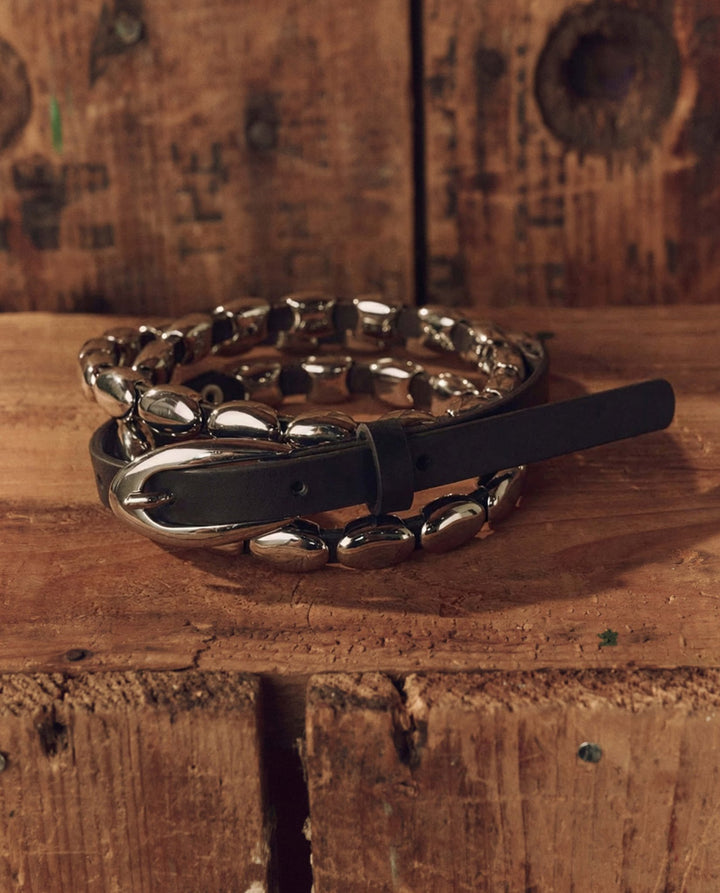 The Great - Stetson Beaded Belt Black w/Silver - Kalifornia Jean Bar