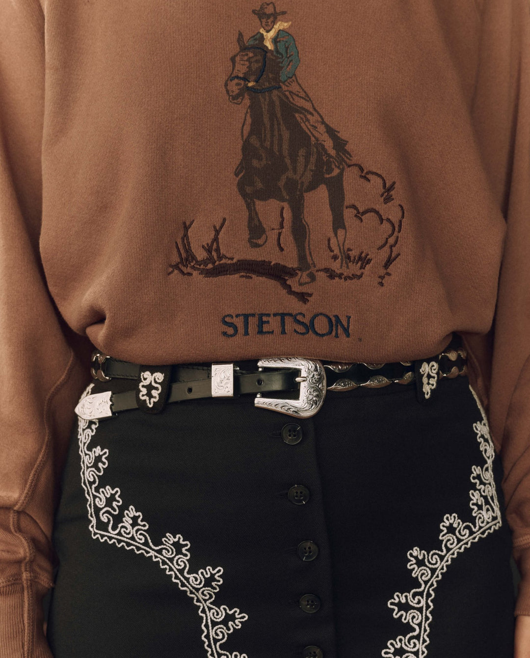 The Great - Stetson Western Hardware Belt Black Silver - Kalifornia Jean Bar