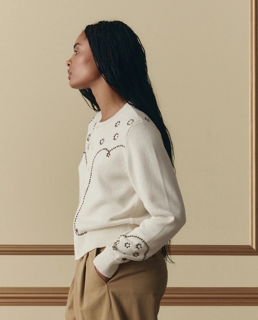The Great - Studded Cardigan in Natural - Kalifornia Jean Bar
