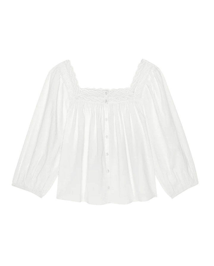 The Great - The Eyelet Button Sleep Top True White - Kalifornia Jean Bar