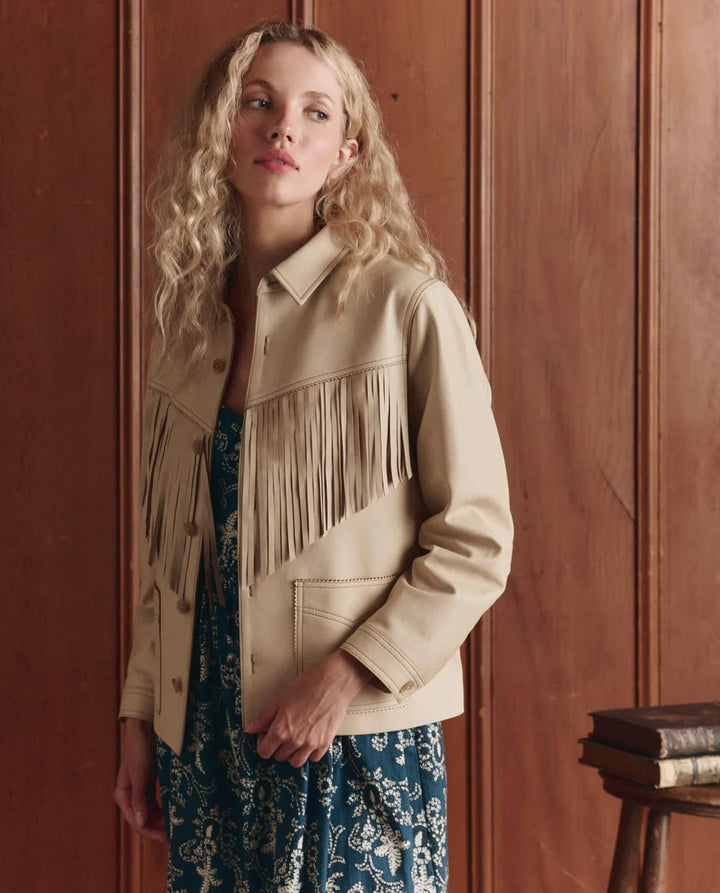 The Great - Toasted Almond Leather Fringe Jacket - Kalifornia Jean Bar