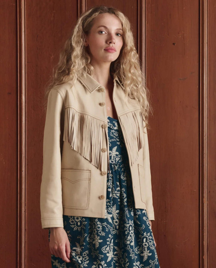 The Great - Toasted Almond Leather Fringe Jacket - Kalifornia Jean Bar