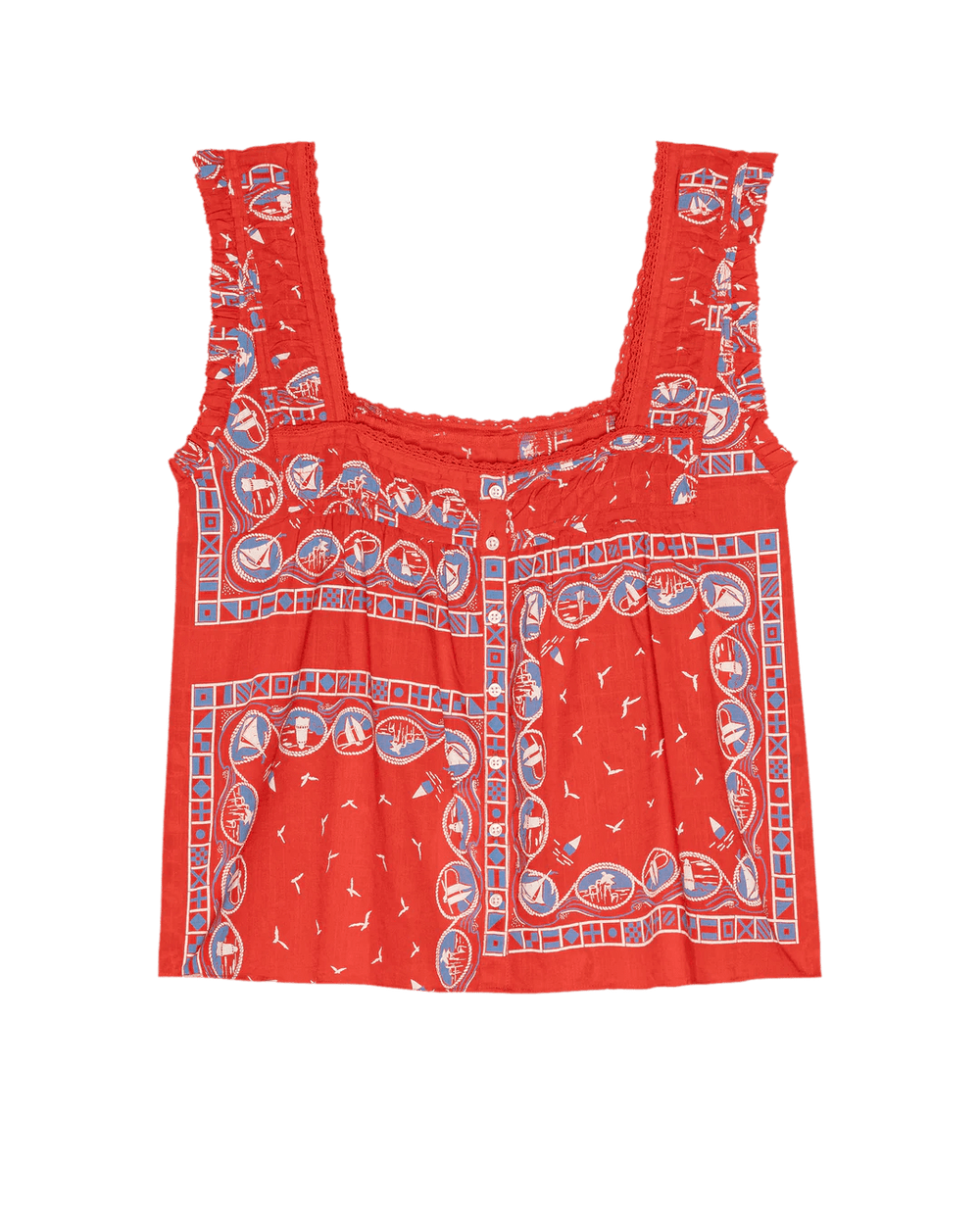 The Great - Victorian Pleat Tank Red Sailboat Bandana - Kalifornia Jean Bar