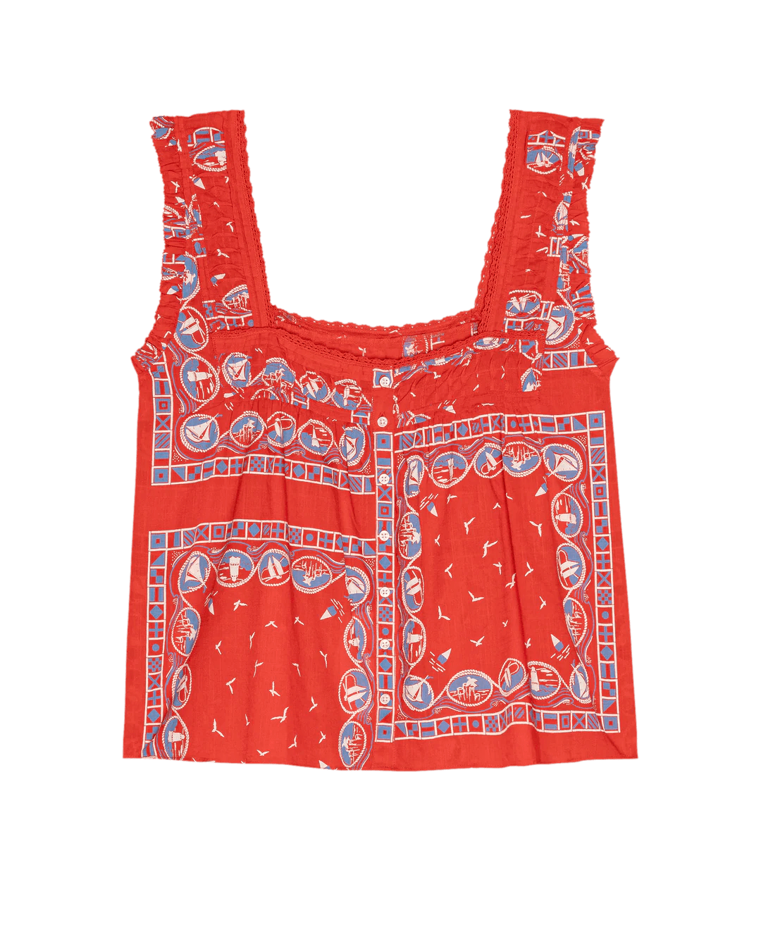 The Great - Victorian Pleat Tank Red Sailboat Bandana - Kalifornia Jean Bar