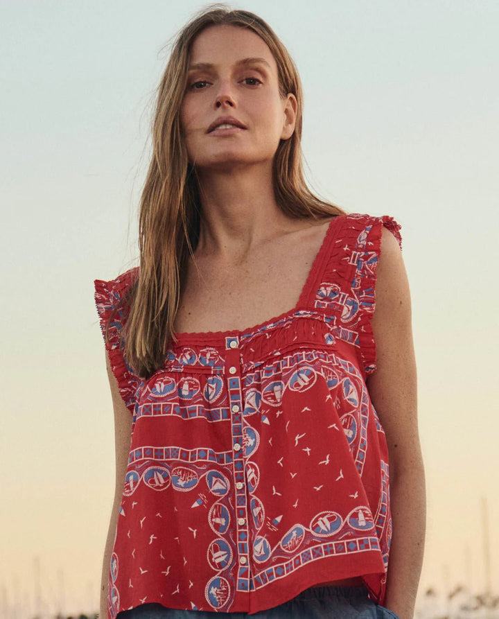 The Great - Victorian Pleat Tank Red Sailboat Bandana - Kalifornia Jean Bar