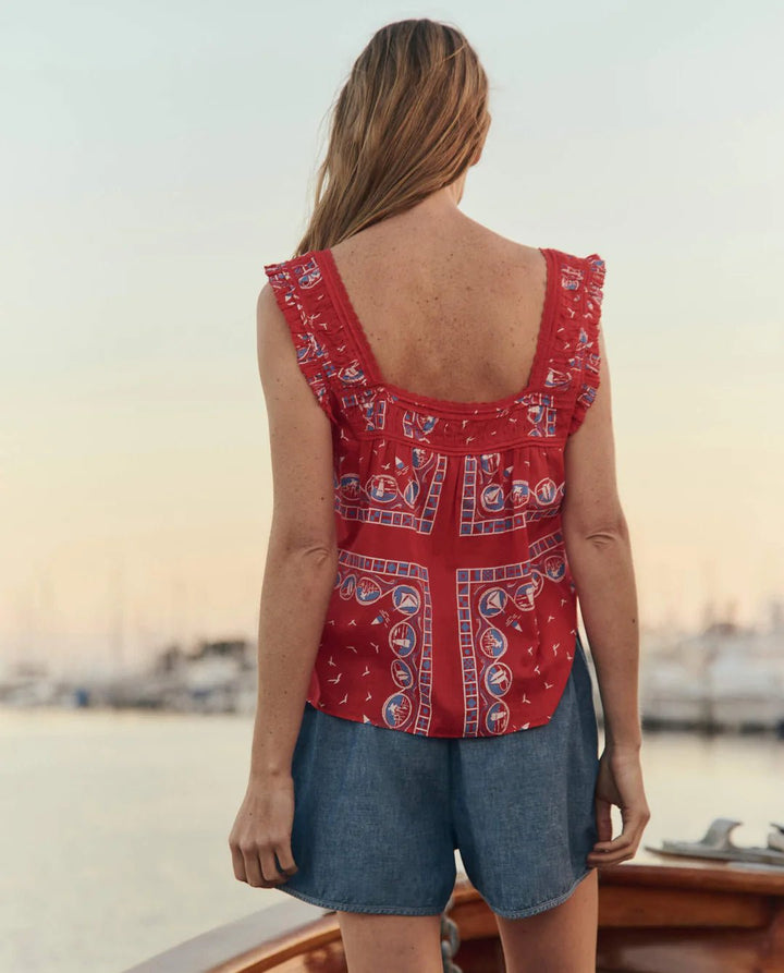 The Great - Victorian Pleat Tank Red Sailboat Bandana - Kalifornia Jean Bar