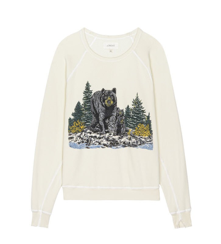 The Great - Washed White College Sweatshirt Black Bear - Kalifornia Jean Bar The Great - Washed White College Sweatshirt Black Bear