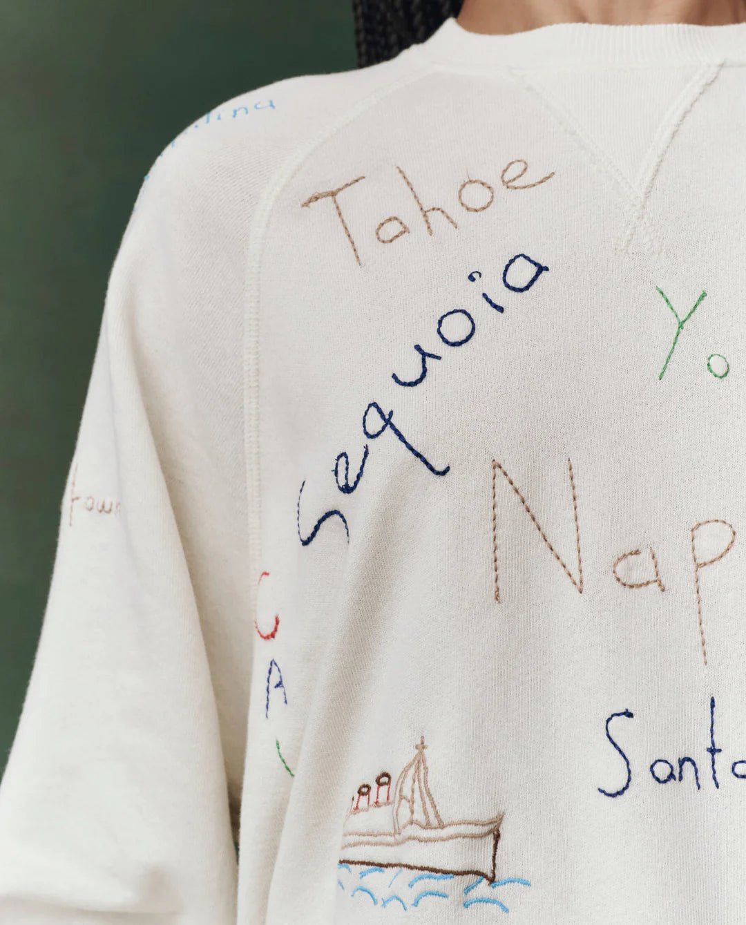 The Great - Washed White Slouch Sweatshirt Golden State Embroidery - Kalifornia Jean Bar