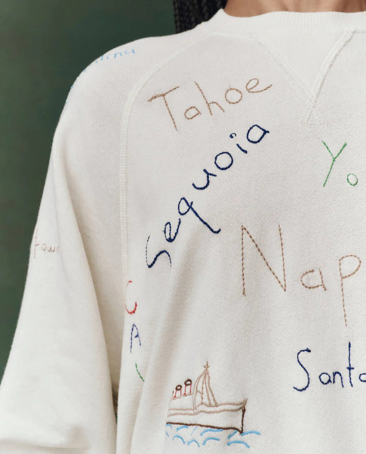 The Great - Washed White Slouch Sweatshirt Golden State Embroidery - Kalifornia Jean Bar