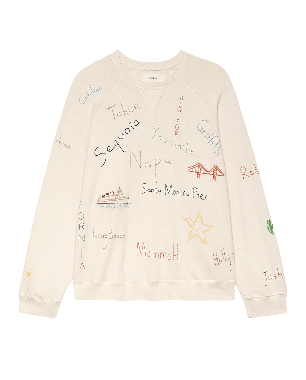 The Great - Washed White Slouch Sweatshirt Golden State Embroidery - Kalifornia Jean Bar