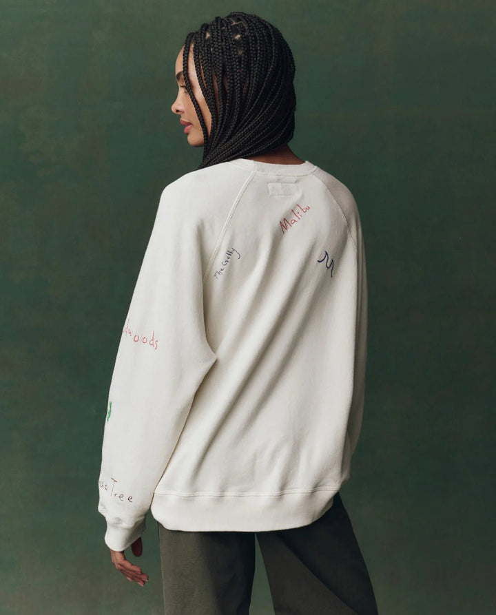 The Great - Washed White Slouch Sweatshirt Golden State Embroidery - Kalifornia Jean Bar