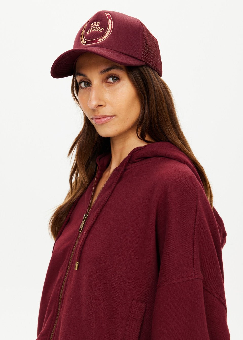 The Upside - Cheval Trucker Hat in Bordeaux - Kalifornia Jean Bar