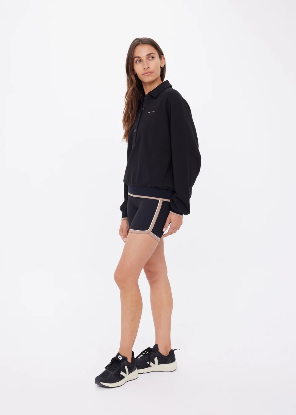 The Upside - Collared Elle Polo In Black - Kalifornia Jean Bar