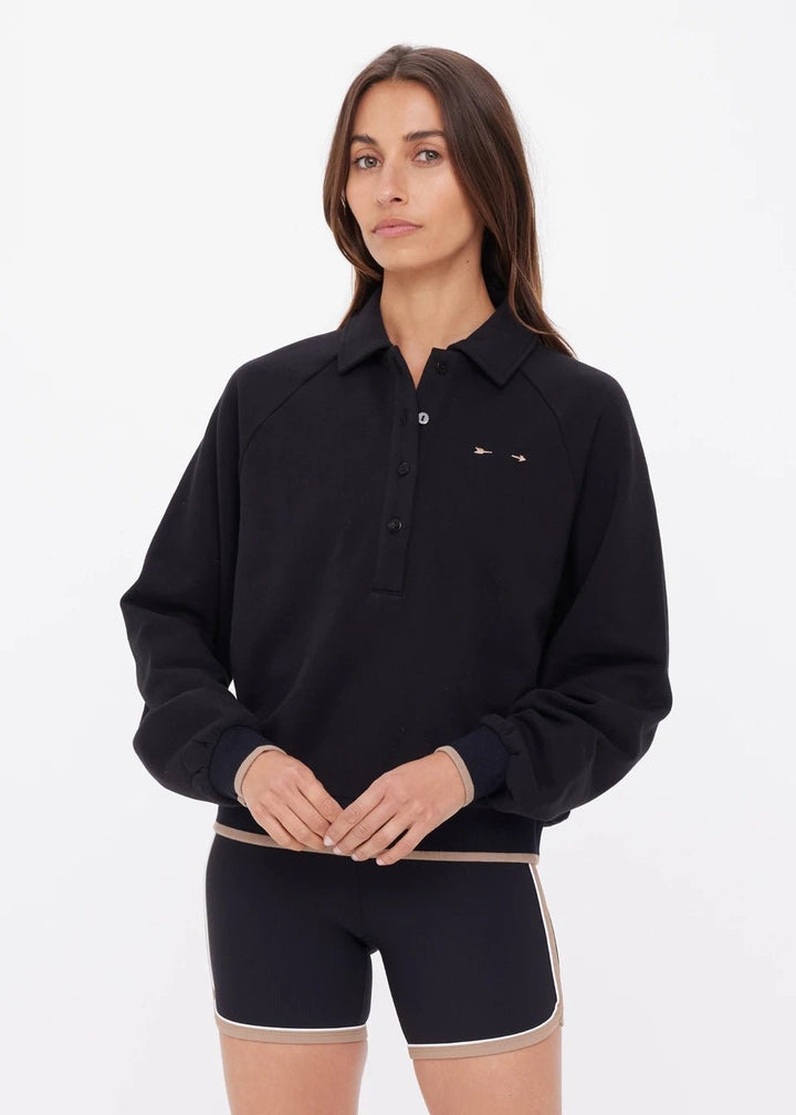 The Upside - Collared Elle Polo In Black - Kalifornia Jean Bar