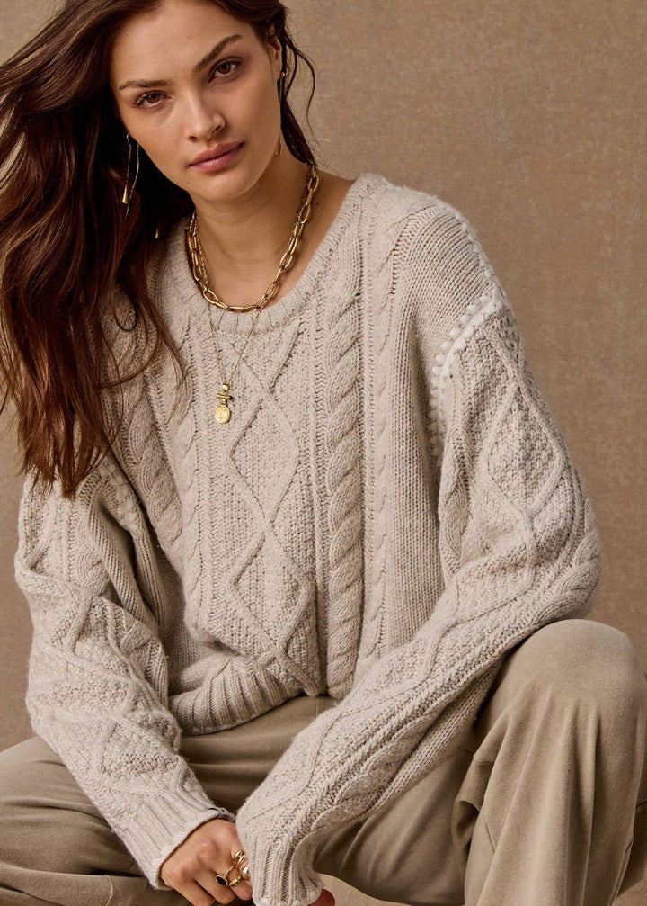 The Upside - Cream Xanthe Crew Neck Knit Sweater - Kalifornia Jean Bar
