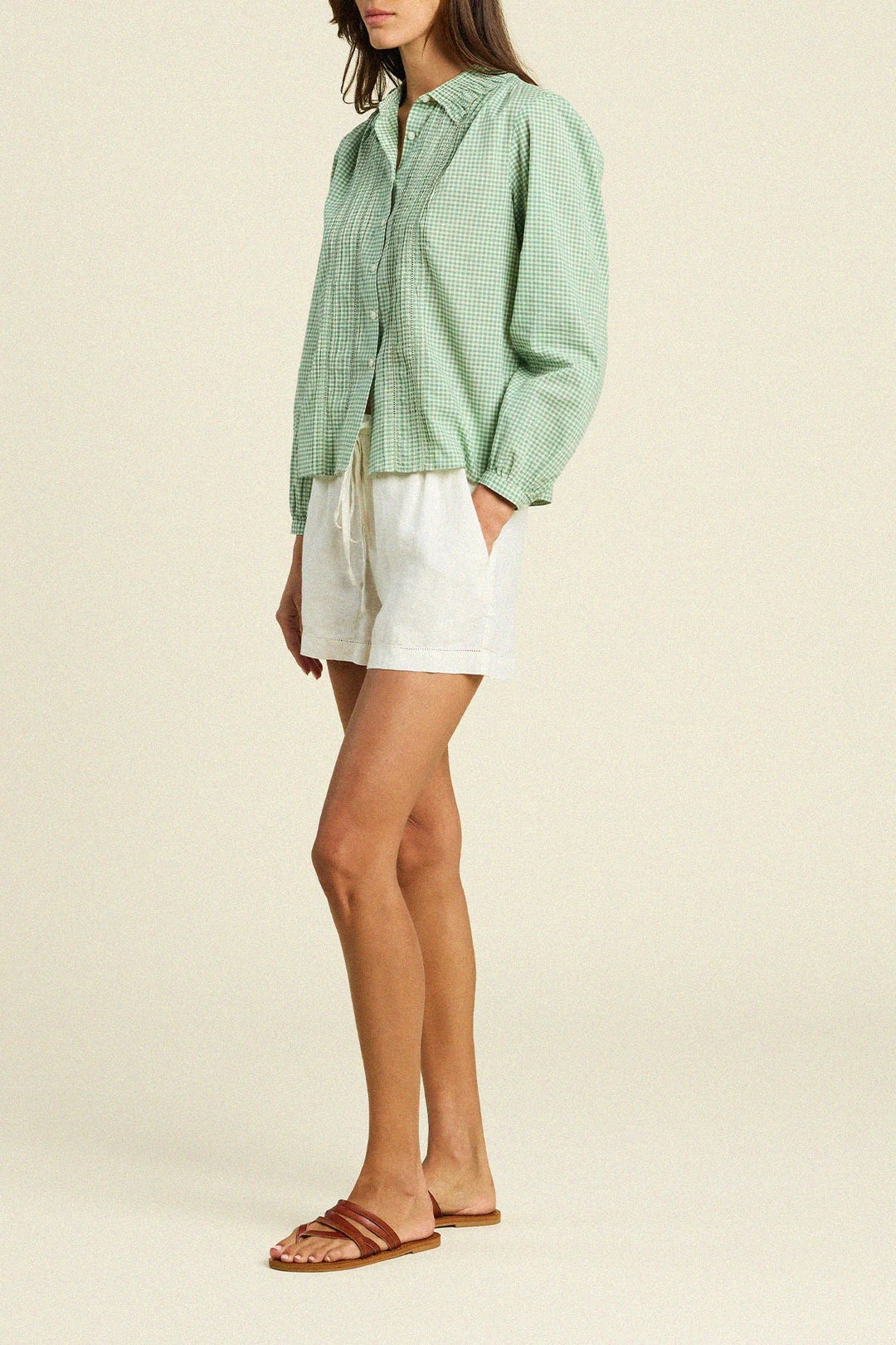 Trovata - Alise Blouse in Pistachio Gingham - Kalifornia Jean Bar