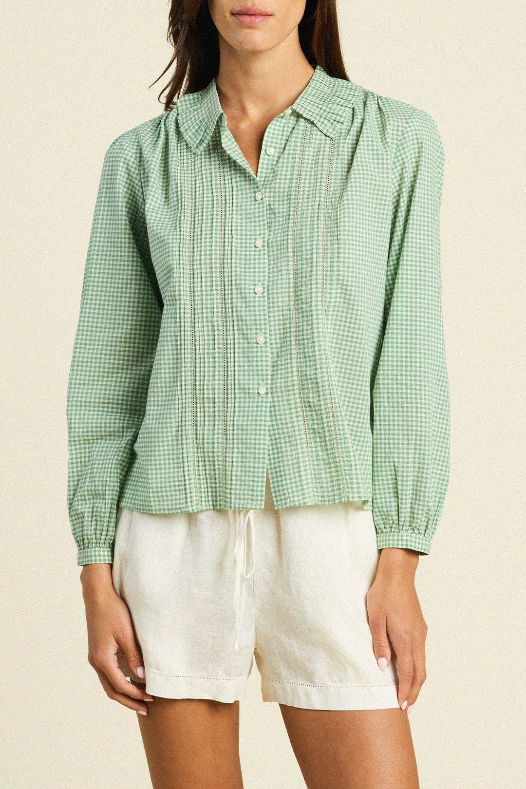 Trovata - Alise Blouse in Pistachio Gingham - Kalifornia Jean Bar