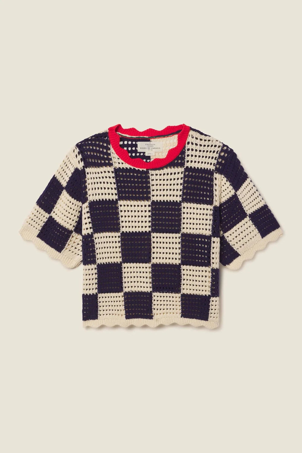 Trovata - Jules Sweater T-Shirt Navy Antique White Check - Kalifornia Jean Bar
