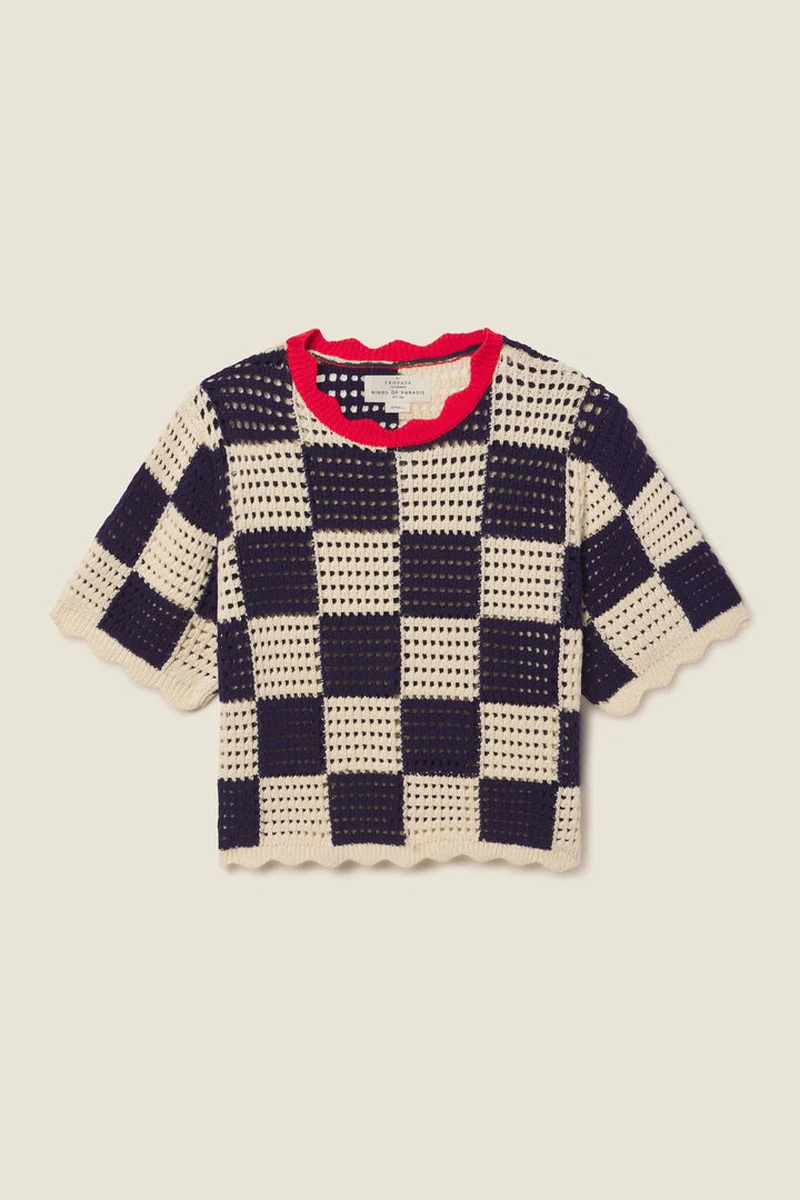 Trovata - Jules Sweater T-Shirt Navy Antique White Check - Kalifornia Jean Bar
