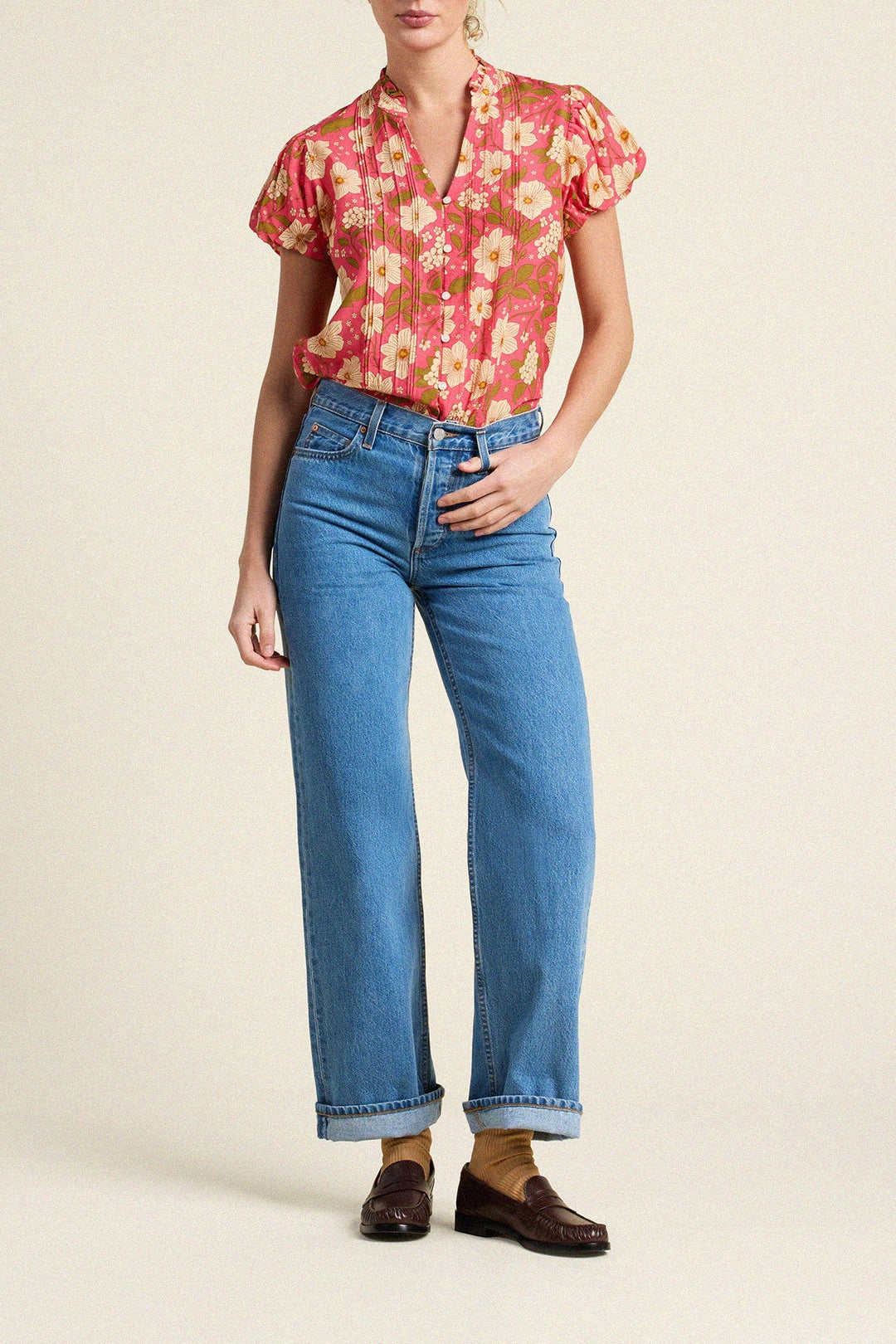 Trovata - Luna Blouse in Rancho Rose - Kalifornia Jean Bar