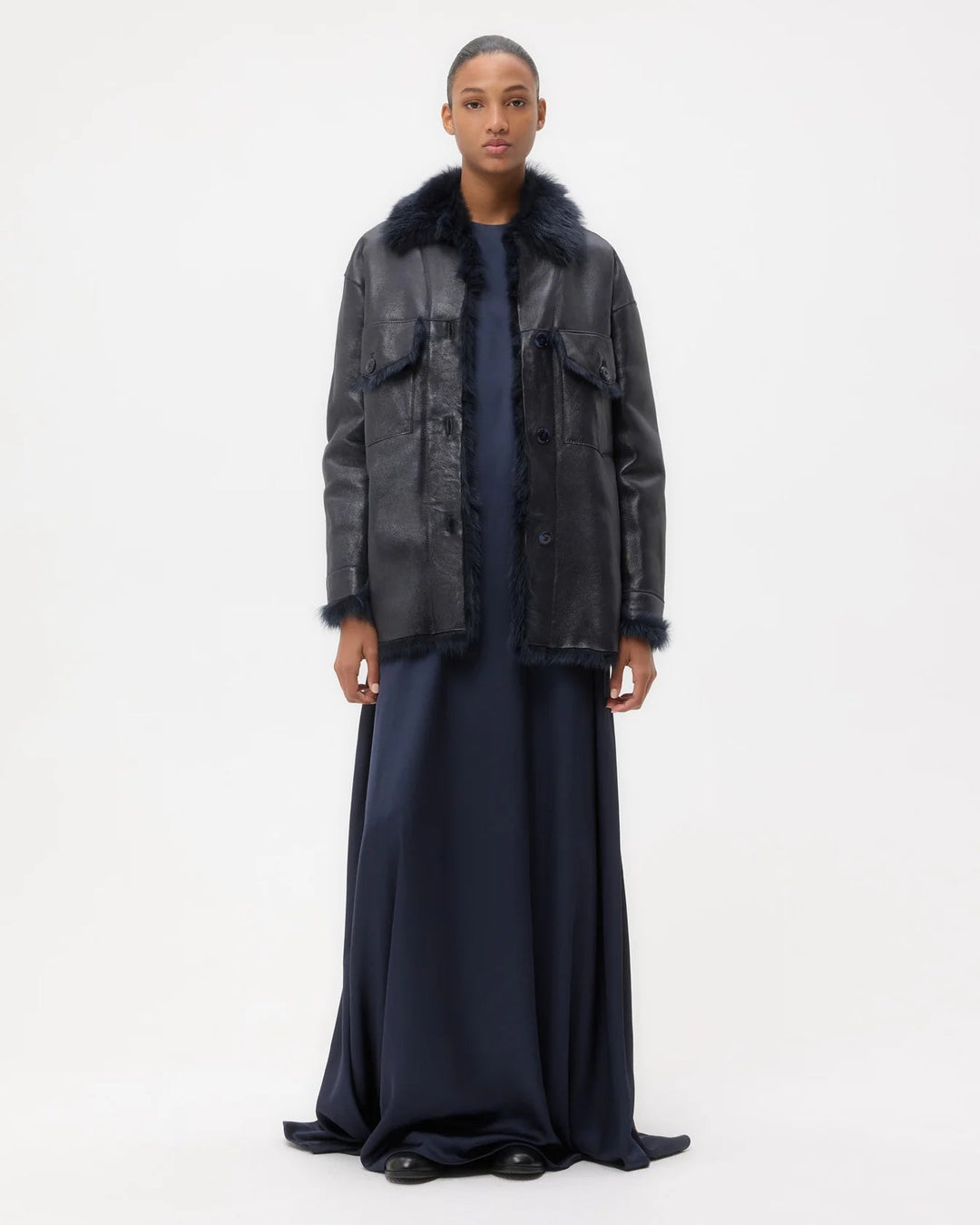 TWP - Aspen Shearling Coat in Midnight - Kalifornia Jean Bar
