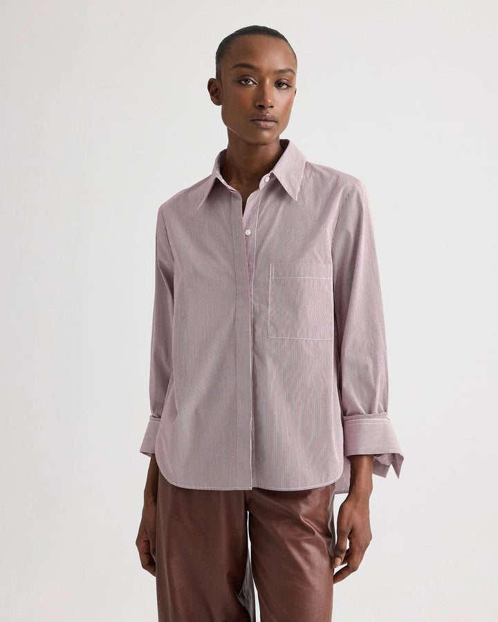 TWP - Boyfriend Shirt in White/Wine - Kalifornia Jean Bar