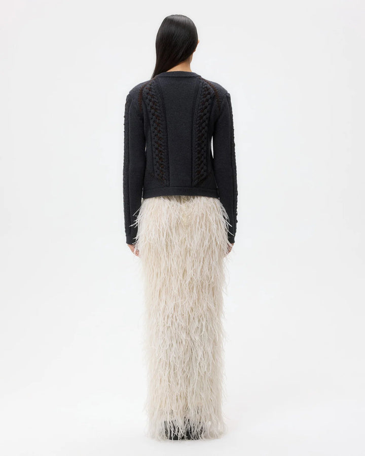 TWP - Charcoal Suede Cable Sweater Merino Wool - Kalifornia Jean Bar