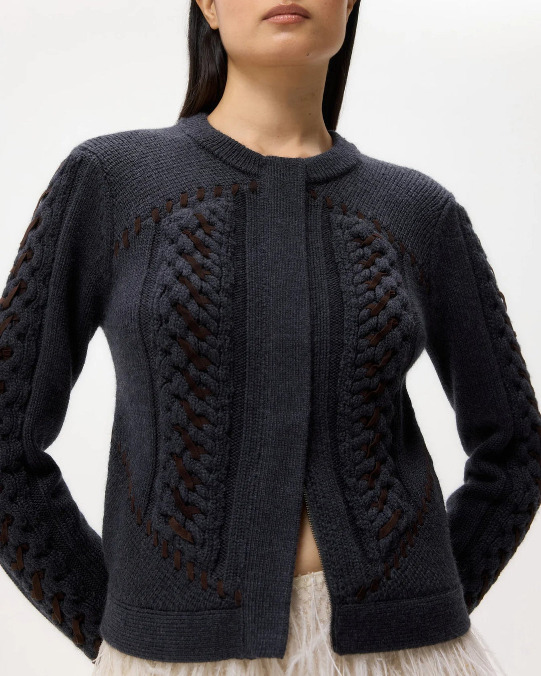 TWP - Charcoal Suede Cable Sweater Merino Wool - Kalifornia Jean Bar