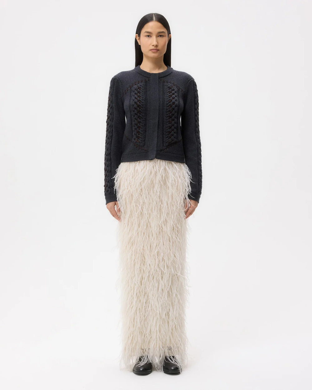 TWP - Charcoal Suede Cable Sweater Merino Wool - Kalifornia Jean Bar