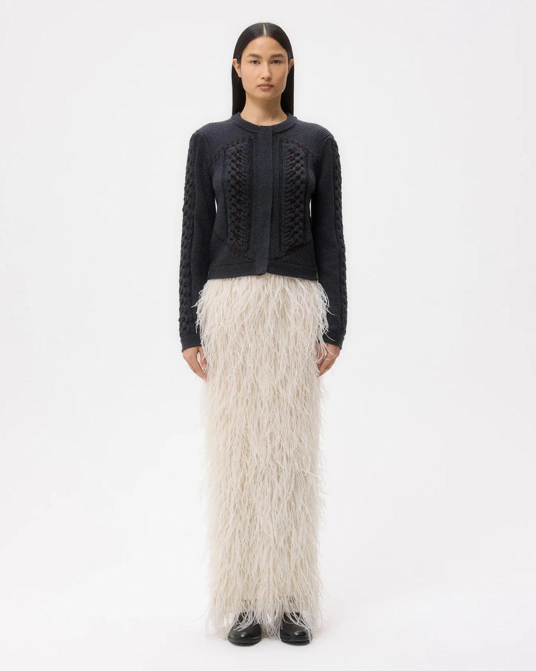 TWP - Charcoal Suede Cable Sweater Merino Wool - Kalifornia Jean Bar