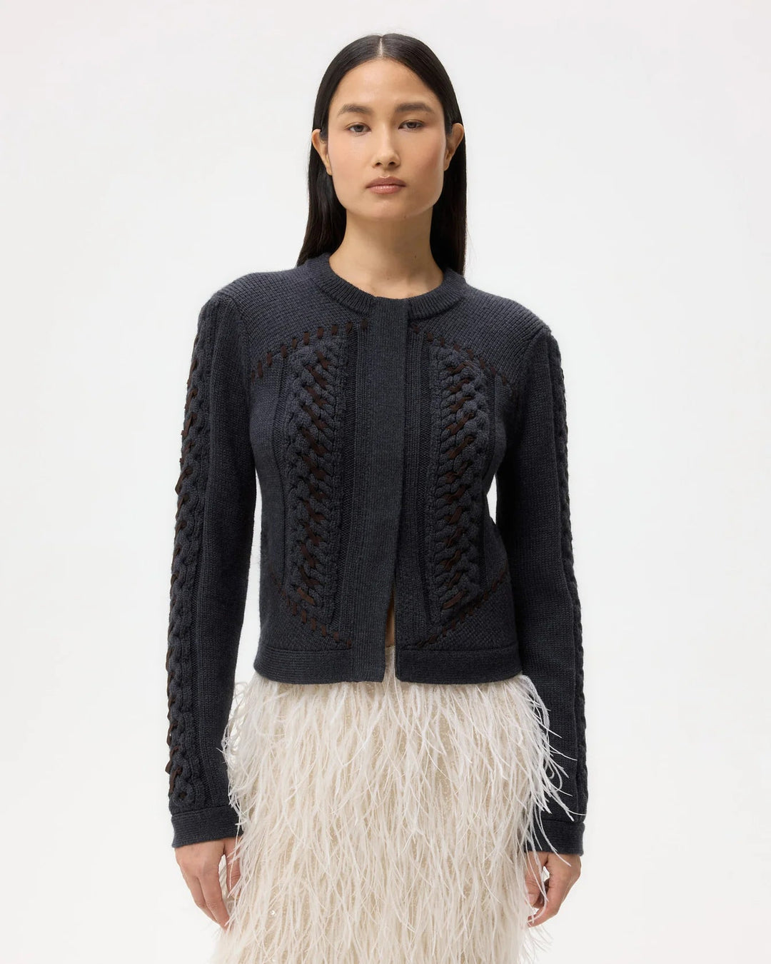 TWP - Charcoal Suede Cable Sweater Merino Wool - Kalifornia Jean Bar