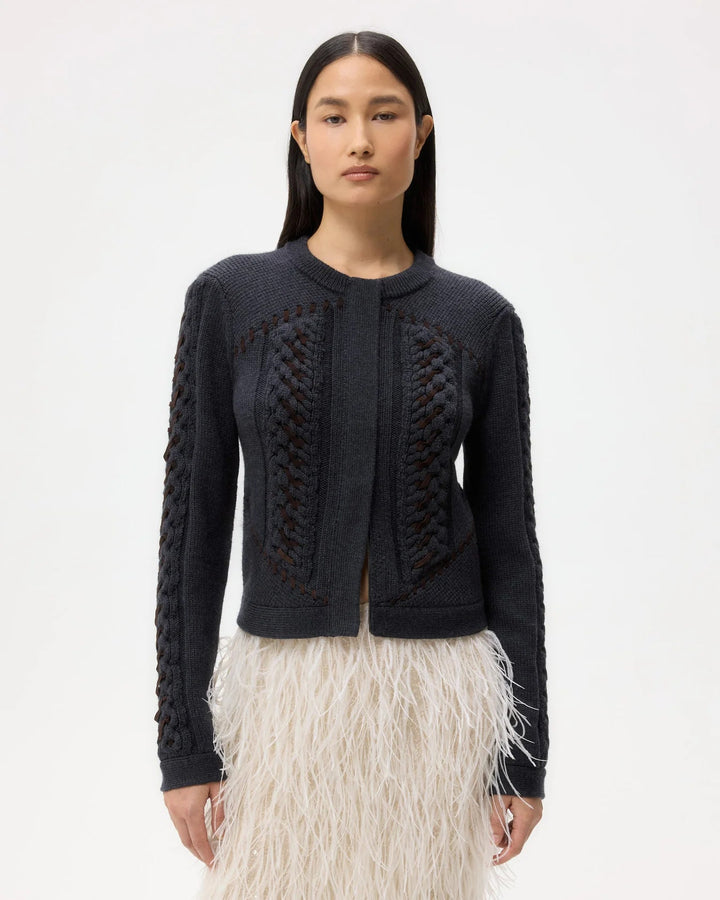 TWP - Charcoal Suede Cable Sweater Merino Wool - Kalifornia Jean Bar