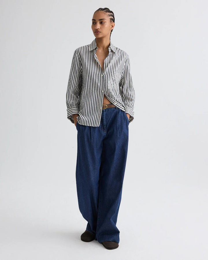 TWP - Indigo/White Next Morning Shirt w/ Clear Sequin Stripe - Kalifornia Jean Bar