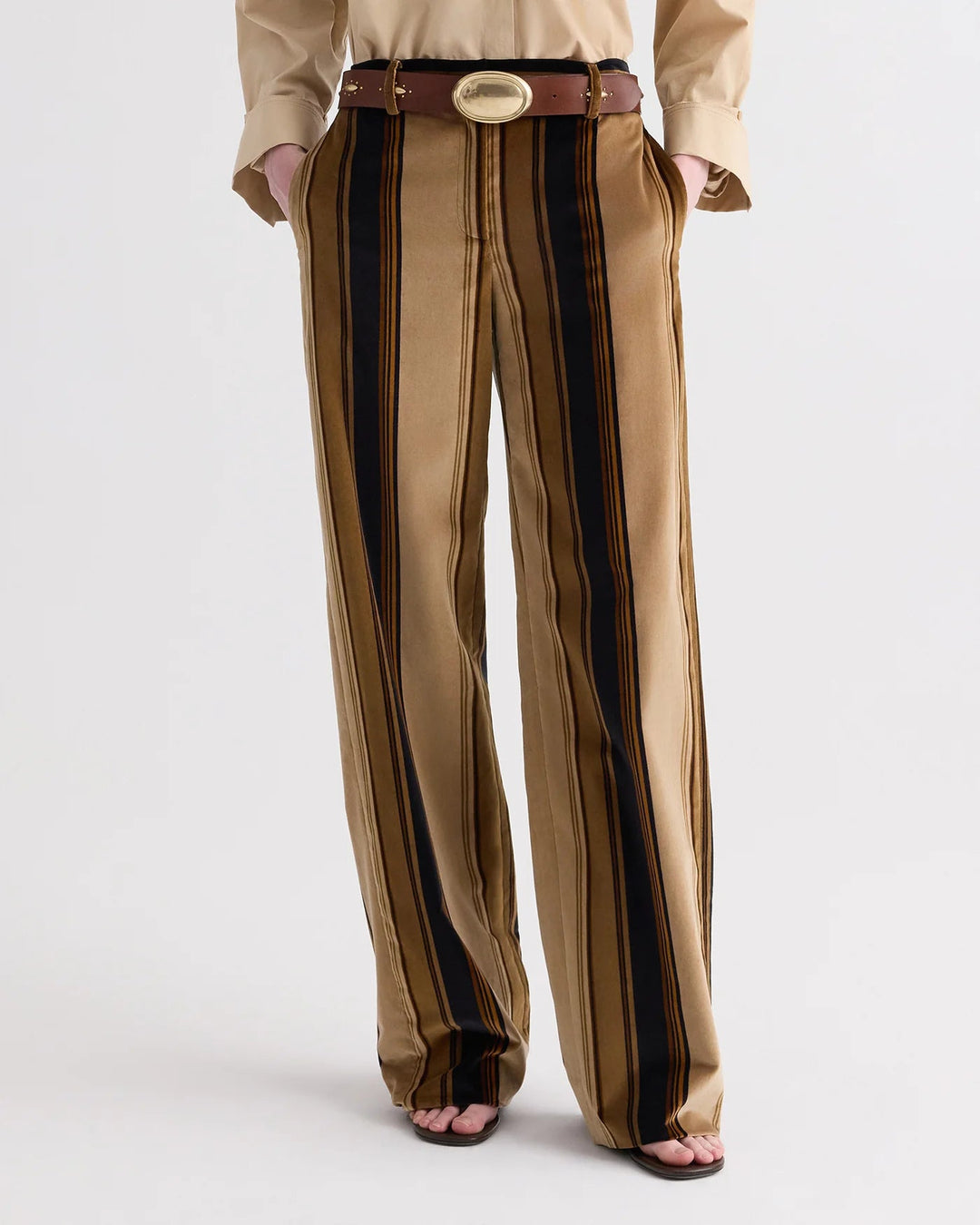 TWP - Isla Pant Sepia Tint/Midnight Baiadere Stripe Cotton Velvet - Kalifornia Jean Bar
