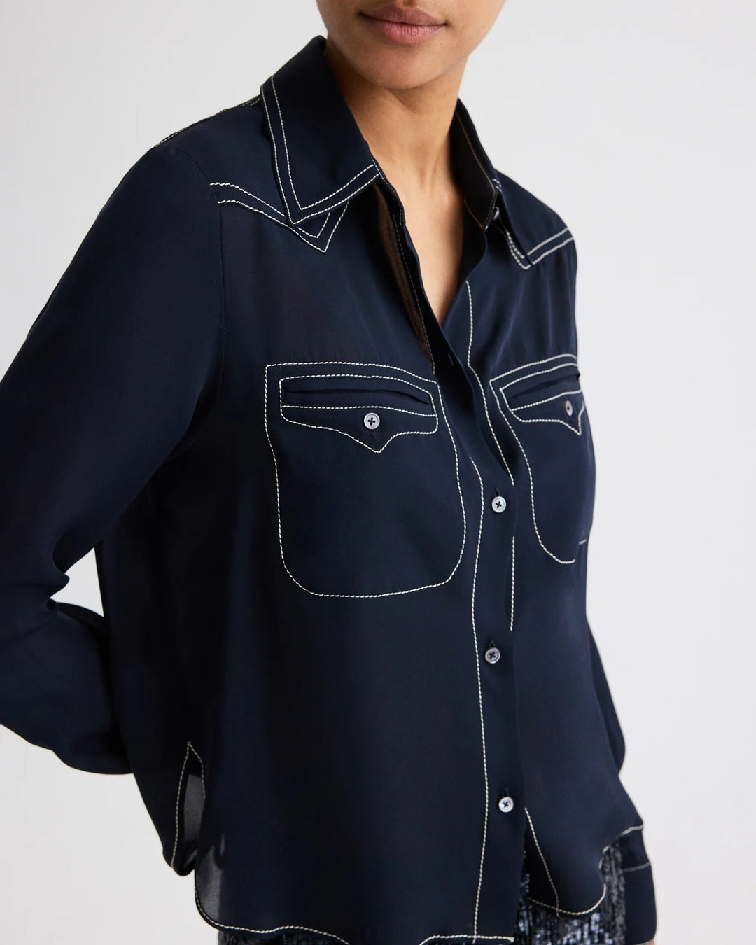 TWP - Midnight Carter Topstitch Silk Shirt - Kalifornia Jean Bar